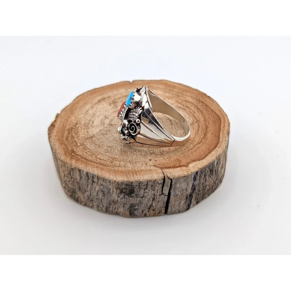 Navajo Men's Eagle Ring Sterling Silver Turquoise Signed Grace Smith Sz 11.5 ***